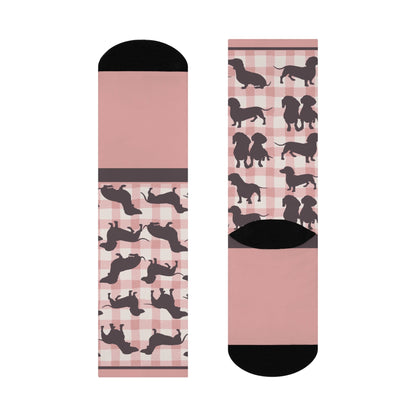 Dachshund Socks Gingham Unisex Adult Stretchy Mid Calf Original Atlas Wanderlust