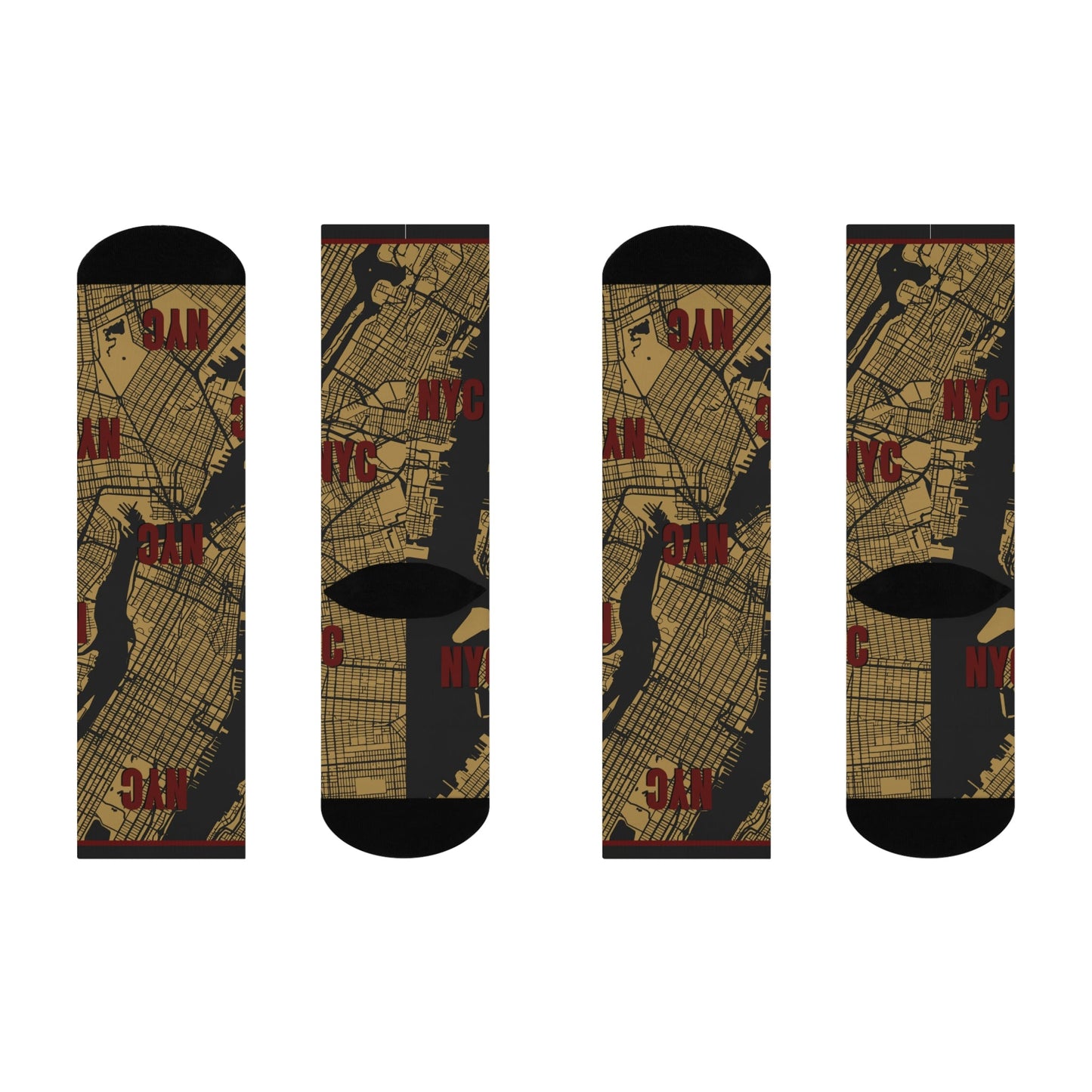 NYC Socks Gold Map Times Square Unisex Adult Stretchy Atlas Wanderlust
