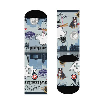 Switzerland Socks Alps Unisex Adult Stretchy Mid Calf Original Atlas Wanderlust