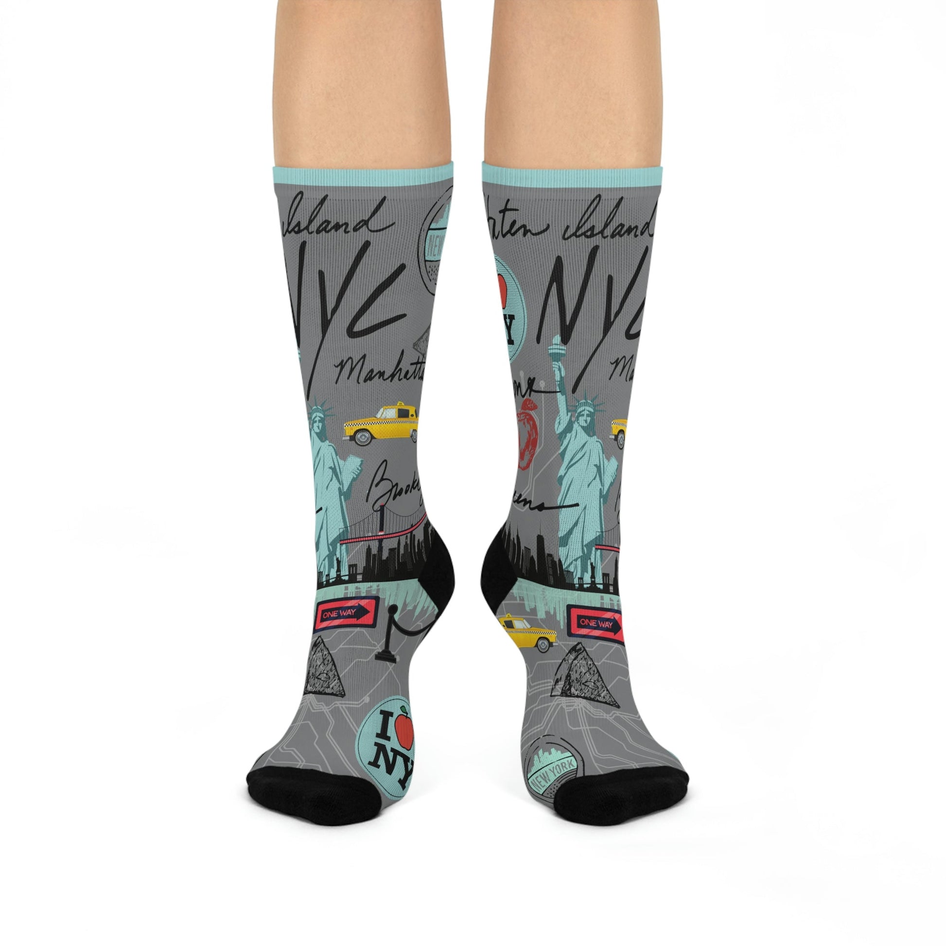 NYC Socks Aqua Map Lady Liberty Unisex Adult Stretchy Atlas Wanderlust