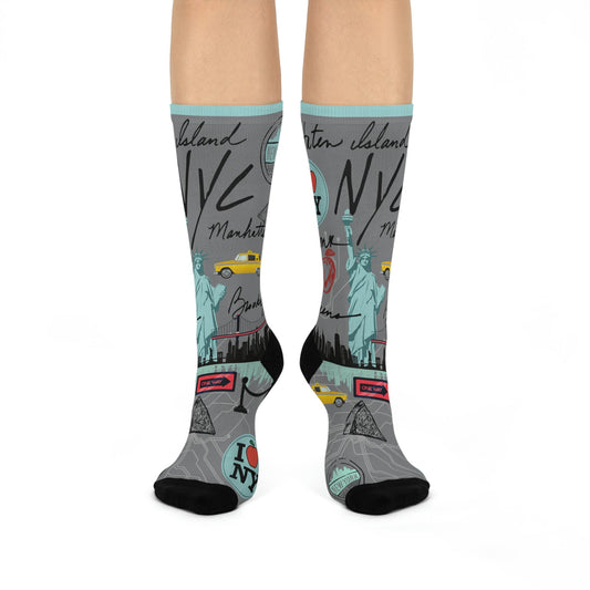 NYC Socks Aqua Map Lady Liberty Unisex Adult Stretchy Atlas Wanderlust
