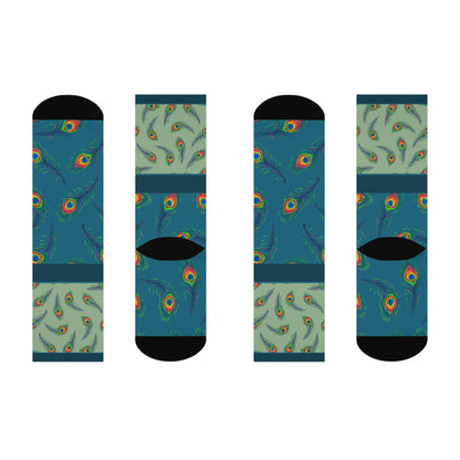 Peacock Socks Feathers Unisex Adult Stretchy Mid Calf Original Atlas Wanderlust