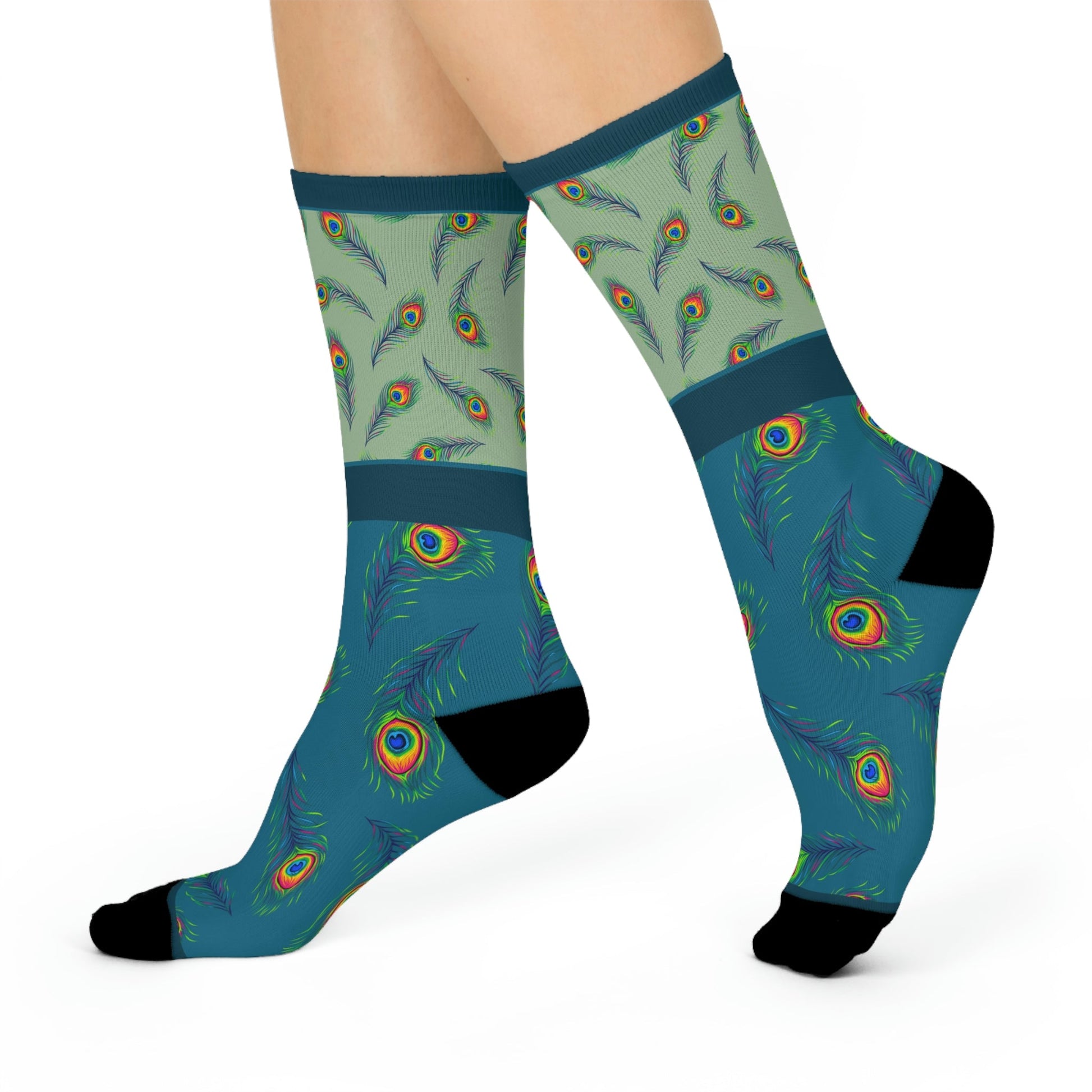 Peacock Socks Feathers Unisex Adult Stretchy Mid Calf Original Atlas Wanderlust