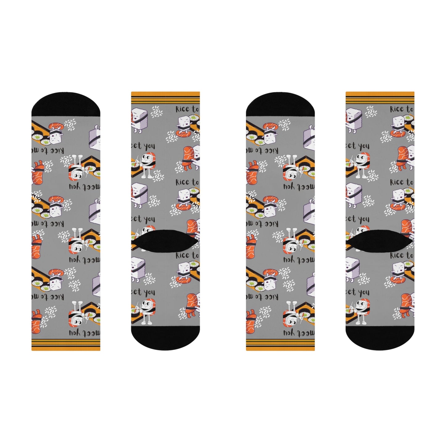Sushi "Rice To Meet You" Socks Food Pun Unisex Adult Stretchy Mid Calf Original Atlas Wanderlust