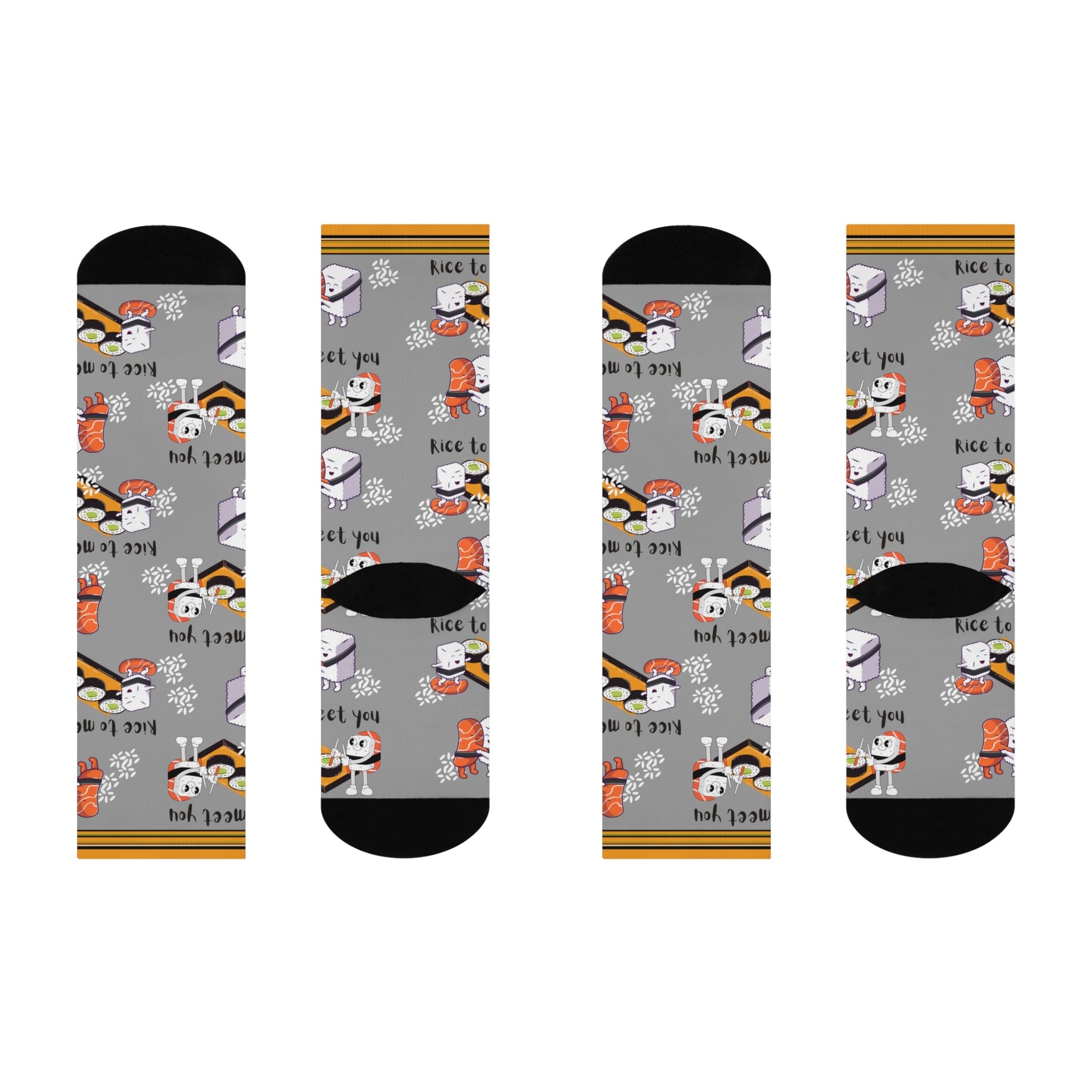 Sushi "Rice To Meet You" Socks Food Pun Unisex Adult Stretchy Mid Calf Original Atlas Wanderlust