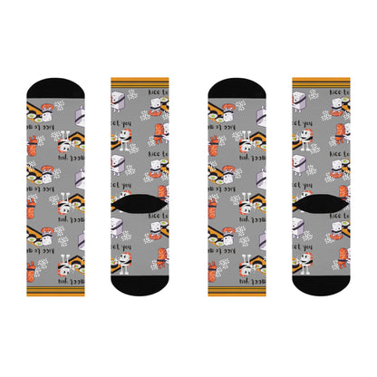 Sushi "Rice To Meet You" Socks Food Pun Unisex Adult Stretchy Mid Calf Original Atlas Wanderlust