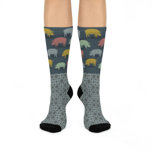 Pig Socks Unisex Adult Stretchy Mid Calf Original Atlas Wanderlust
