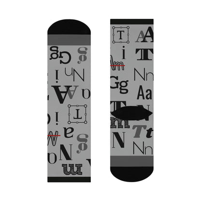 Font Frenzy Socks Typography Unisex Adult Stretchy Mid Calf Original Atlas Wanderlust