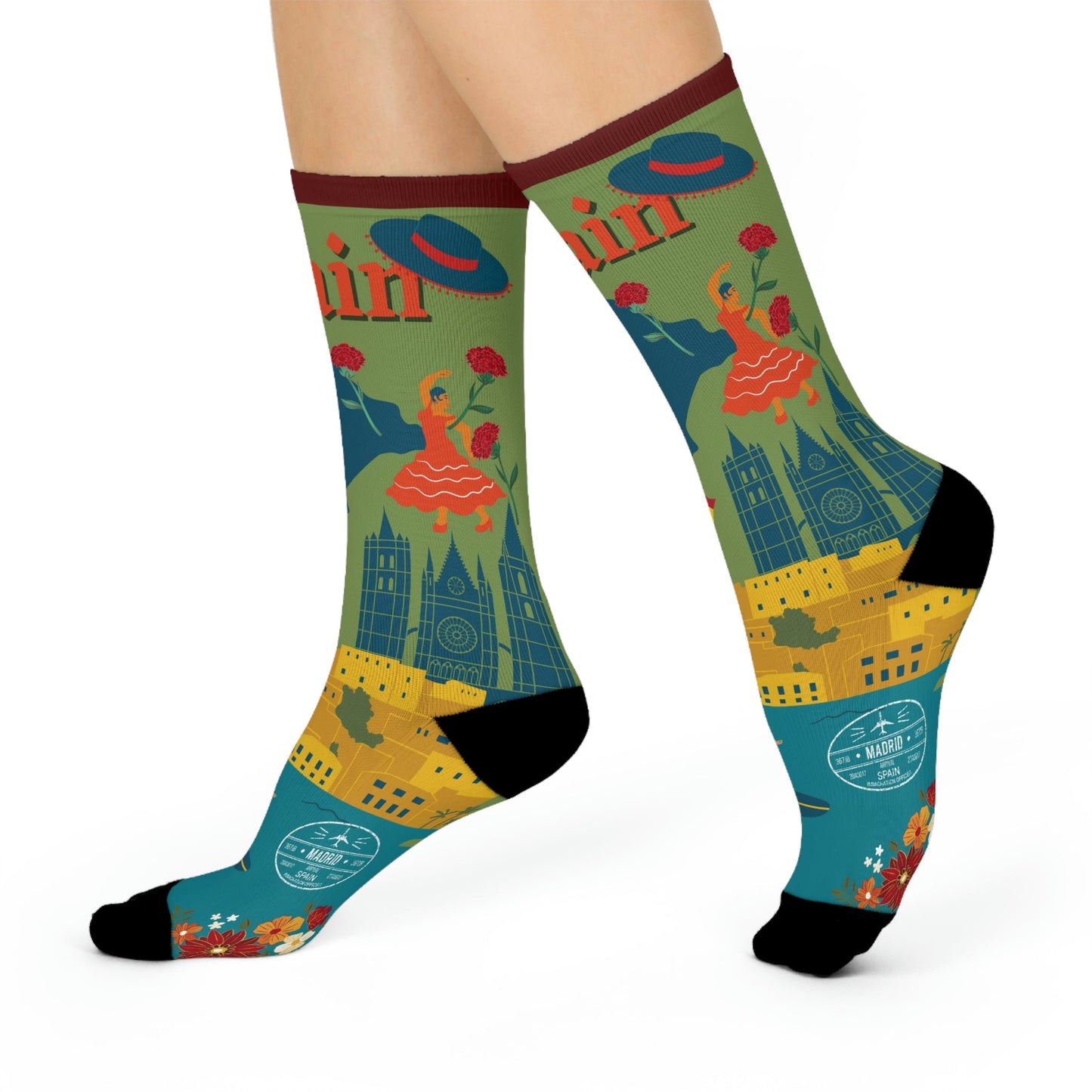 Spain Socks – España Spanish Travel Crew Socks Inspired by Culture & Color Atlas Wanderlust