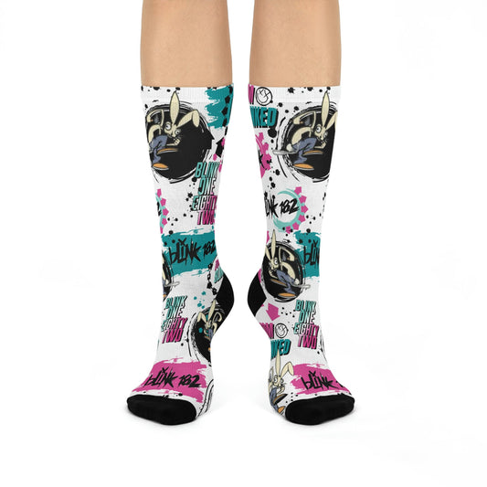Blink 182 Socks Tom Blinked White Unisex Adult Mid Calf Atlas Wanderlust