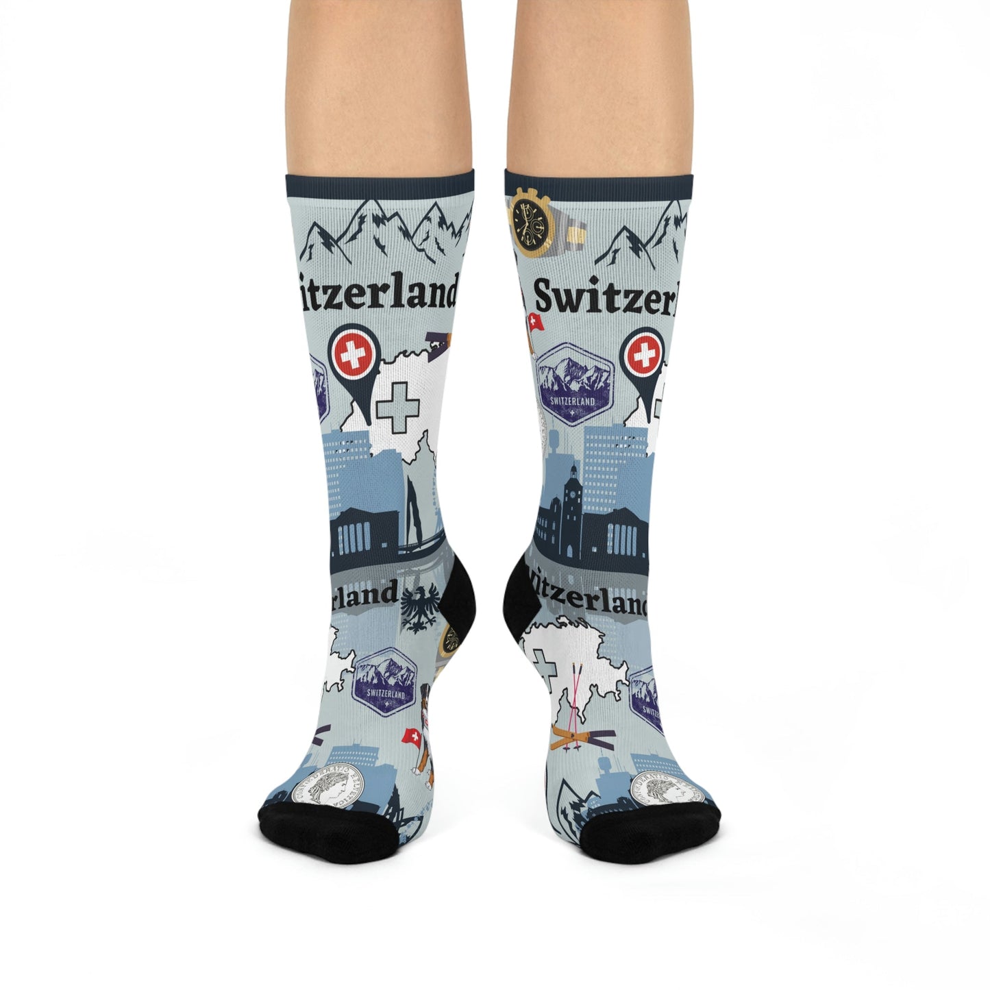 Switzerland Socks Alps Unisex Adult Stretchy Mid Calf Original Atlas Wanderlust