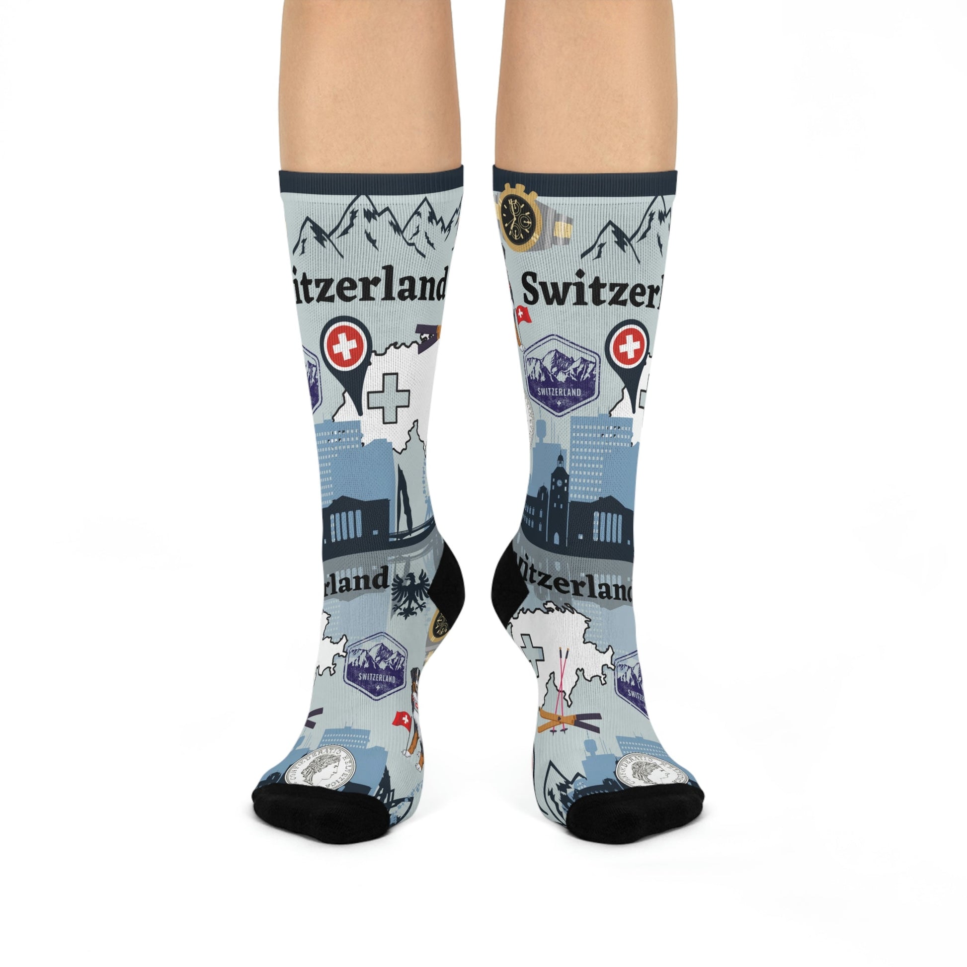 Switzerland Socks Alps Unisex Adult Stretchy Mid Calf Original Atlas Wanderlust