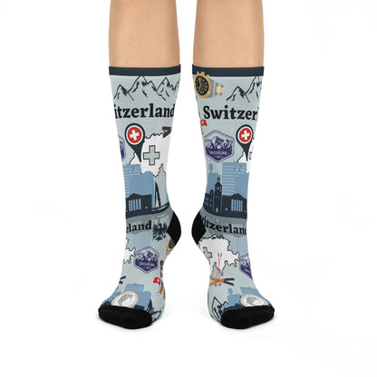 Switzerland Socks Alps Unisex Adult Stretchy Mid Calf Original Atlas Wanderlust