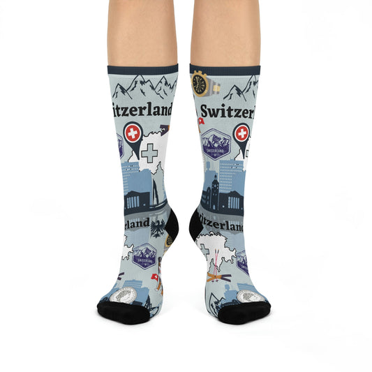 Switzerland Socks Alps Unisex Adult Stretchy Mid Calf Original Atlas Wanderlust
