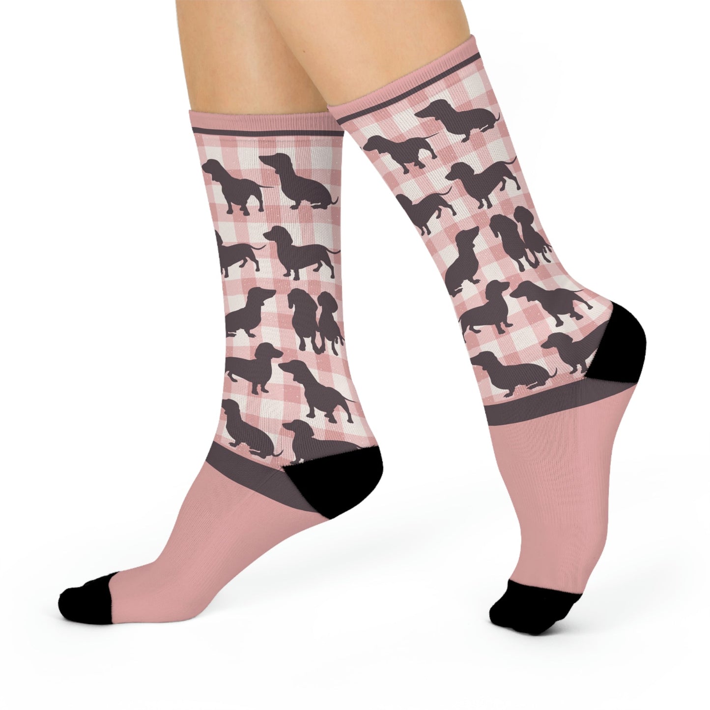 Dachshund Socks Gingham Unisex Adult Stretchy Mid Calf Original Atlas Wanderlust