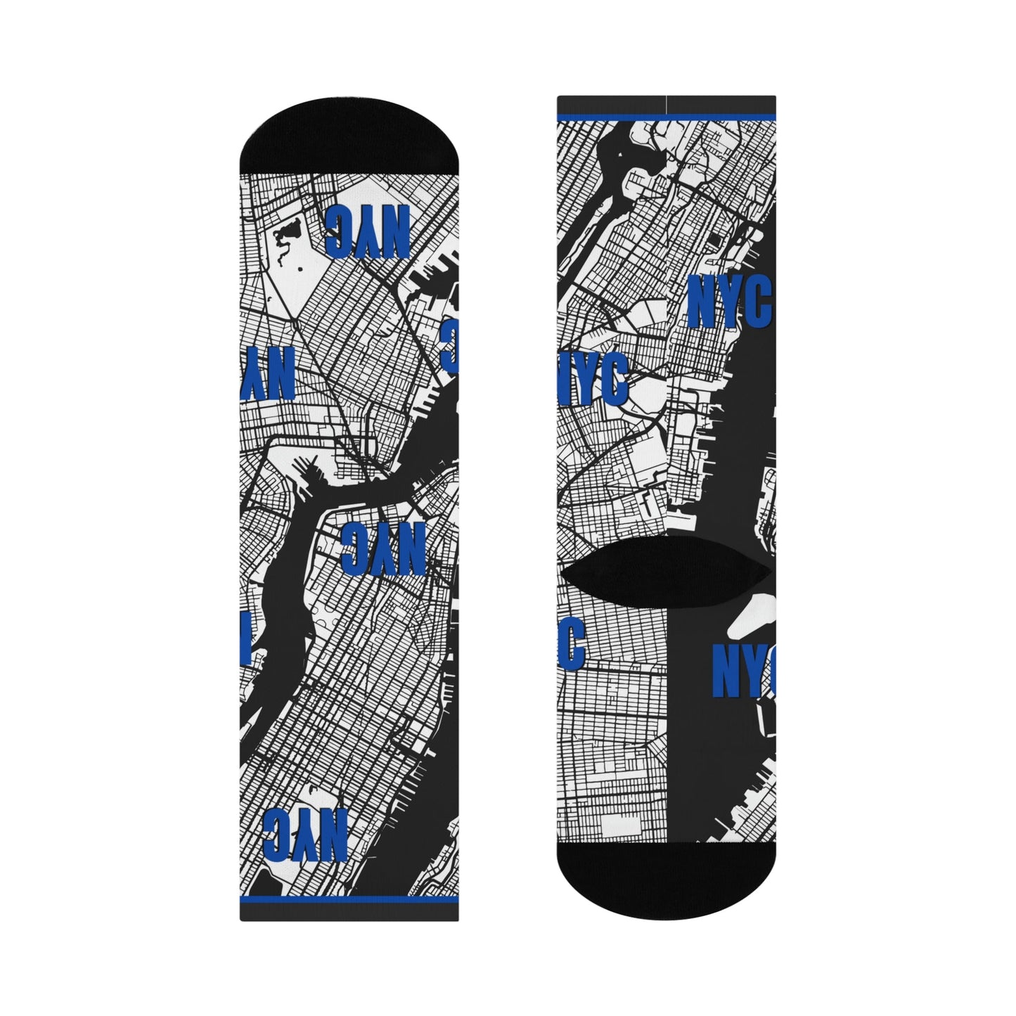 NYC Socks Blue Map Wall Street Unisex Adult Stretchy Mid Calf Atlas Wanderlust