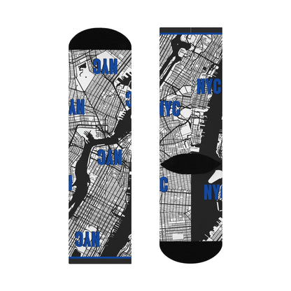 NYC Socks Blue Map Wall Street Unisex Adult Stretchy Mid Calf Atlas Wanderlust