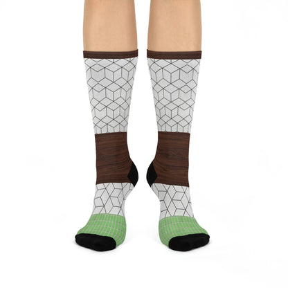 Tile and Wood Socks Flooring Unisex Adult Stretchy Mid Calf Original Atlas Wanderlust
