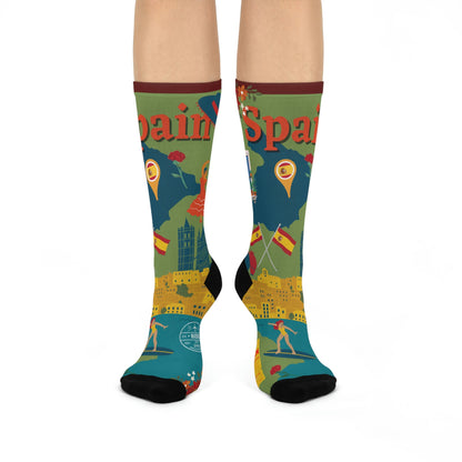 Spain Socks – España Spanish Travel Crew Socks Inspired by Culture & Color Atlas Wanderlust