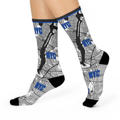 NYC Socks Blue Map Wall Street Unisex Adult Stretchy Mid Calf Atlas Wanderlust