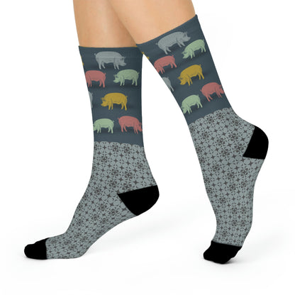 Pig Socks Unisex Adult Stretchy Mid Calf Original Atlas Wanderlust