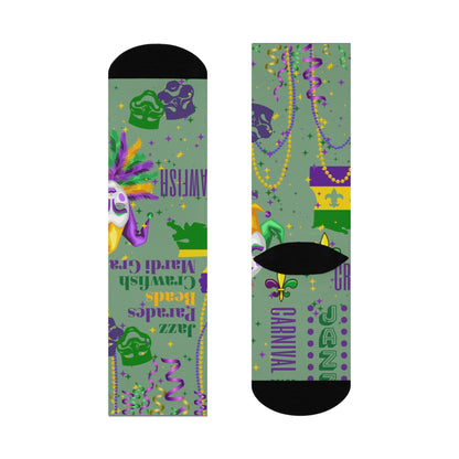Mardi Gras Socks The Big Easy Unisex Adult Stretchy Mid Calf Original Atlas Wanderlust