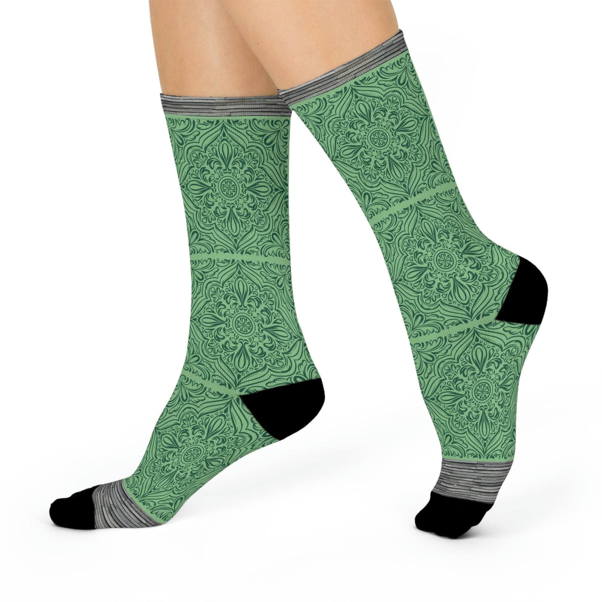 Tile Socks Green Victorian Unisex Adult Stretchy Mid Calf Original Atlas Wanderlust