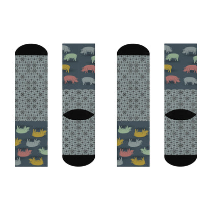 Pig Socks Unisex Adult Stretchy Mid Calf Original Atlas Wanderlust