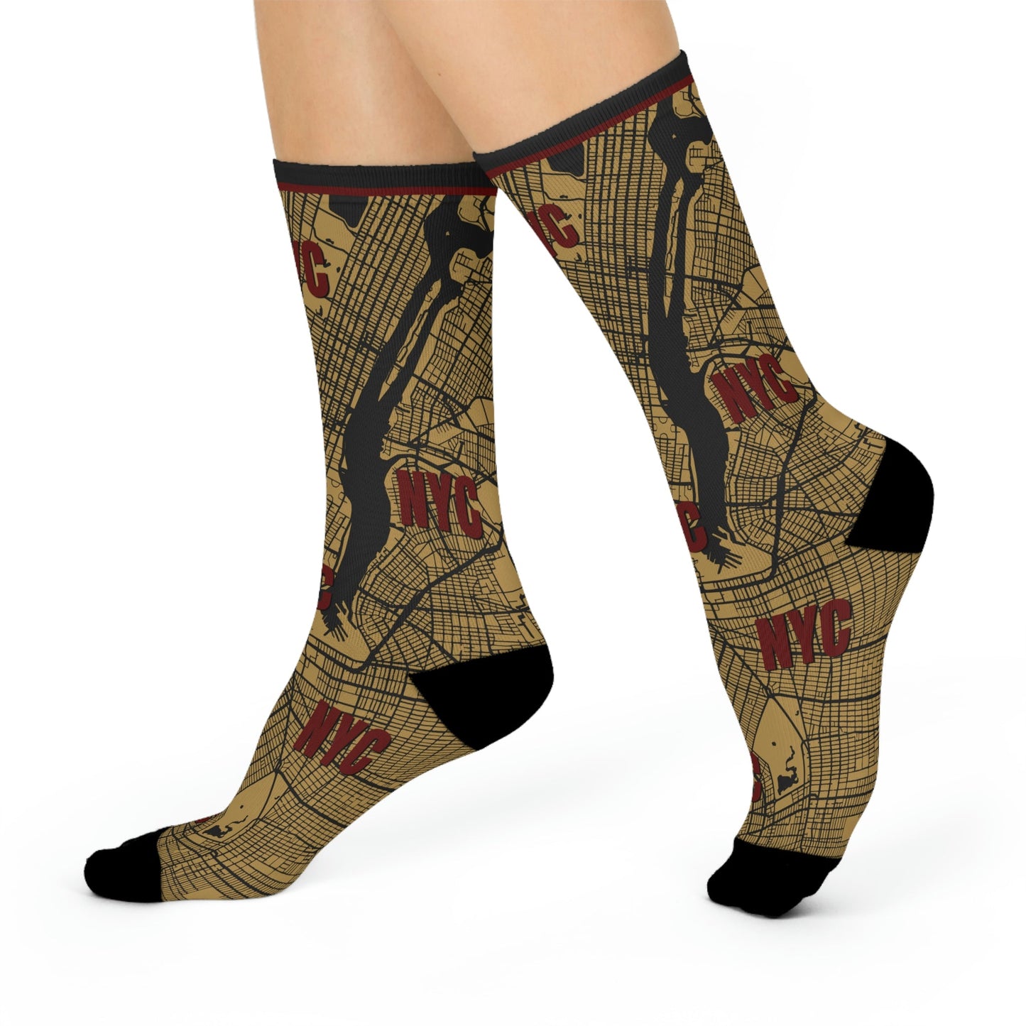 NYC Socks Gold Map Times Square Unisex Adult Stretchy Atlas Wanderlust