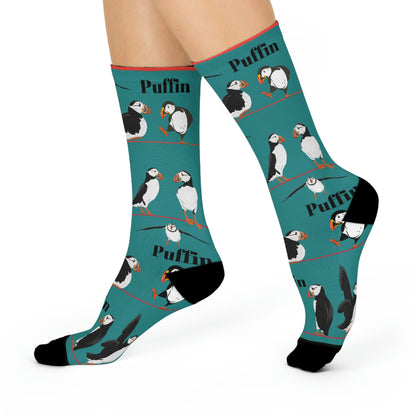 Puffin Socks Atlantic Seabirds Unisex Adult Stretchy Mid Calf Original Atlas Wanderlust