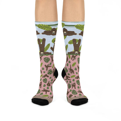 Sloths in Motion= Slotion Socks! Unisex Adult Stretchy Mid Calf Original Atlas Wanderlust