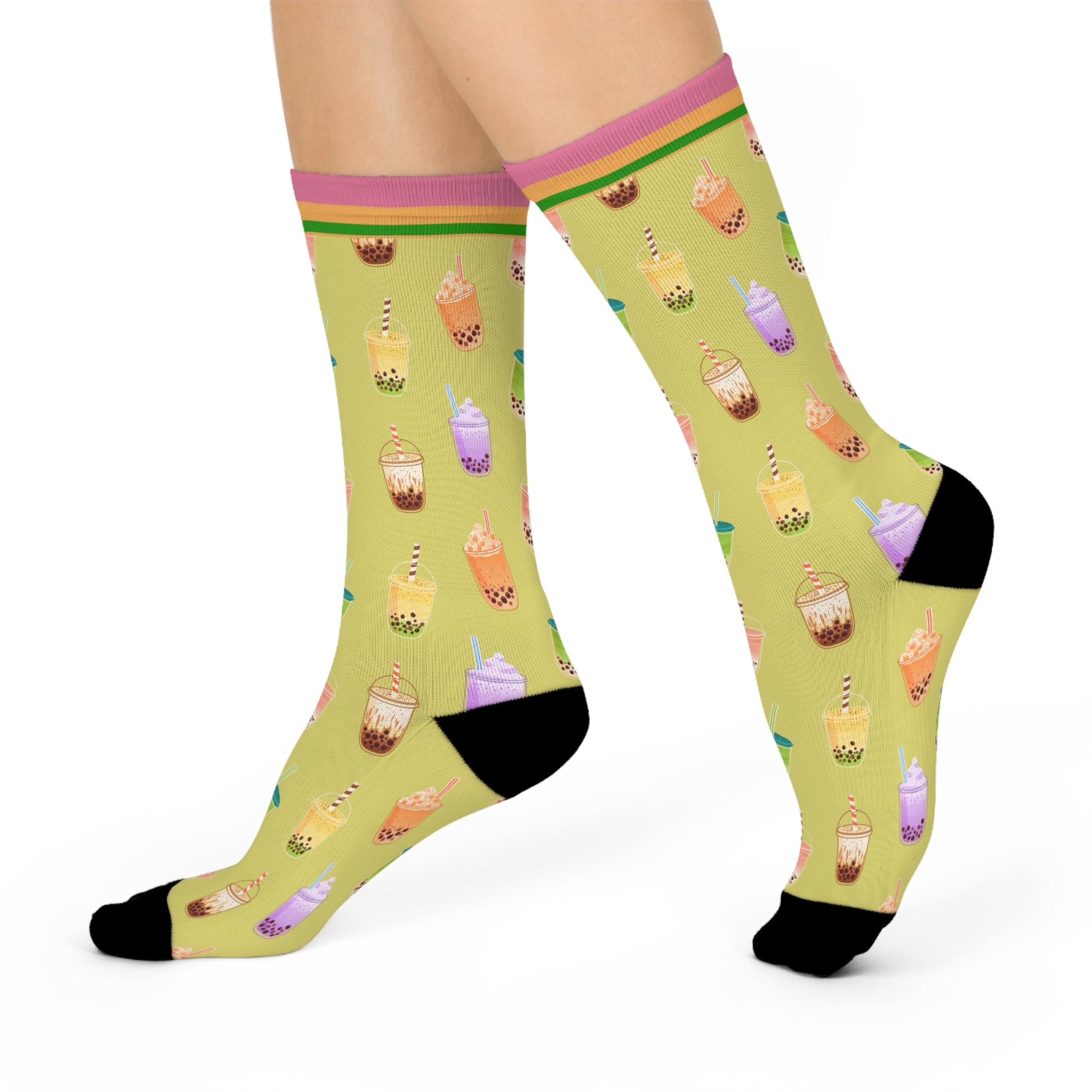 Bubble Tea Socks Boba Unisex Adult Stretchy Mid Calf Original Atlas Wanderlust