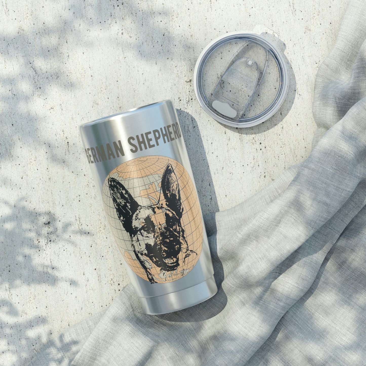 German Shepherd Tumbler, Old-World Map, 20 oz Stainless Steel Atlas Wanderlust