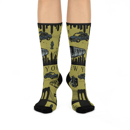 New York City Socks Retro Brooklyn Bridge Unisex Stretchy Atlas Wanderlust