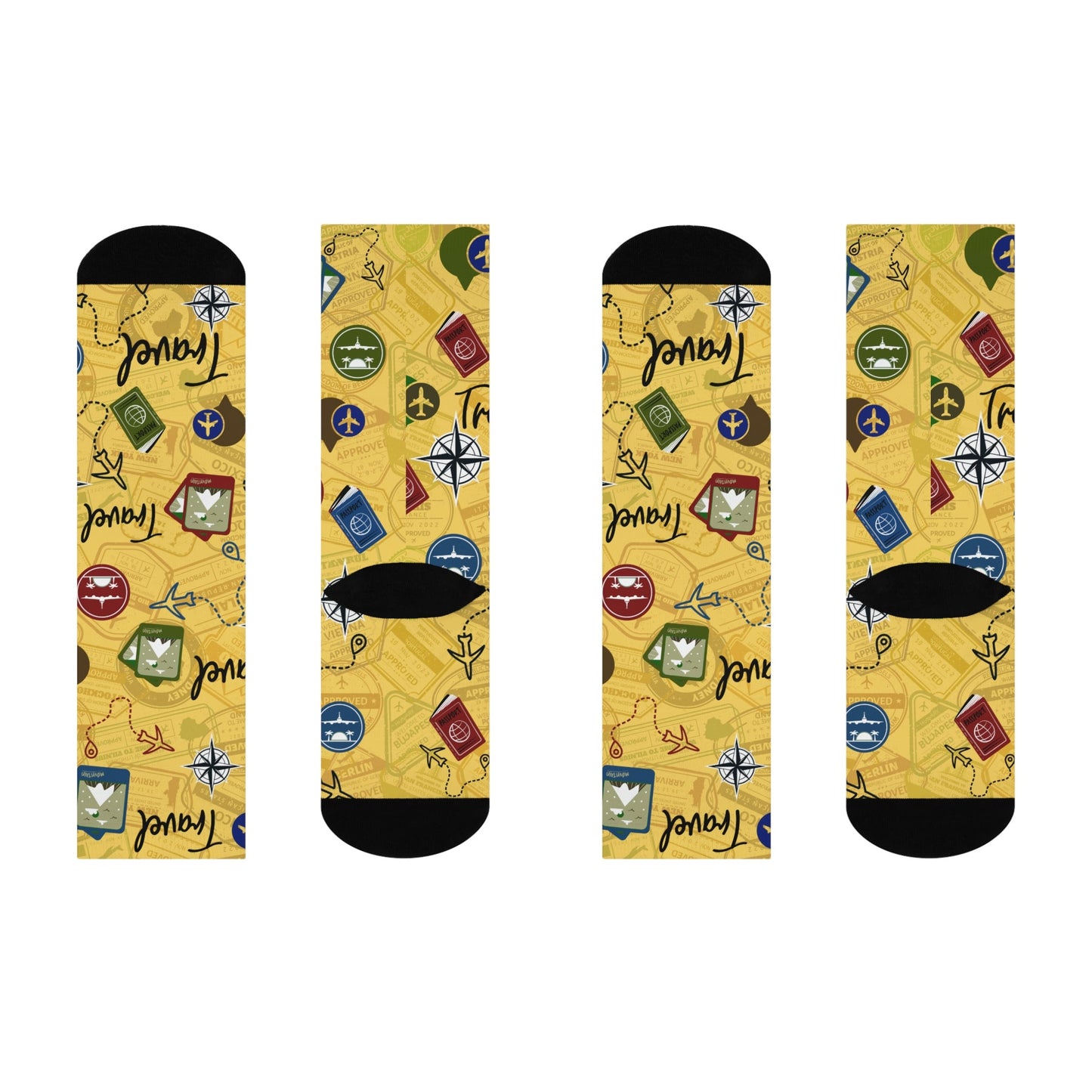 Travel Socks Yellow Compass Unisex Adult Stretchy Mid Calf Original Atlas Wanderlust