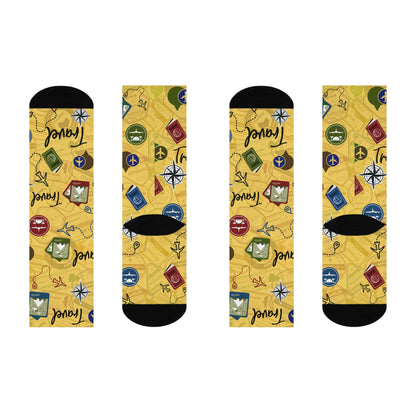Travel Socks Yellow Compass Unisex Adult Stretchy Mid Calf Original Atlas Wanderlust