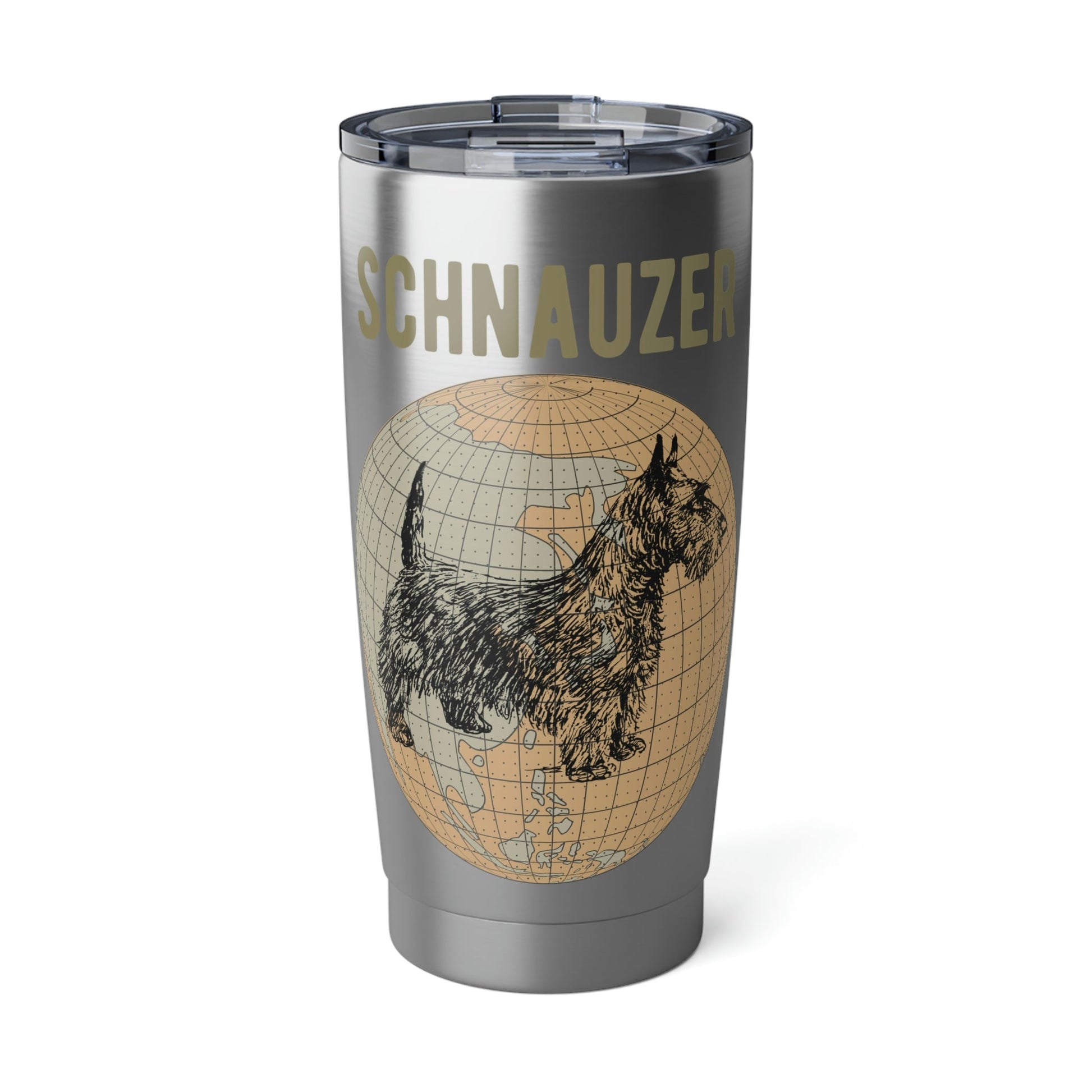 Schnauzer Tumbler – Line Art Dog on Vintage Map Design Atlas Wanderlust