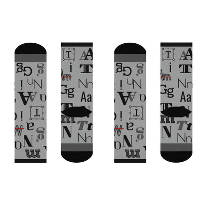 Font Frenzy Socks Typography Unisex Adult Stretchy Mid Calf Original Atlas Wanderlust