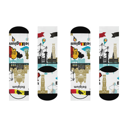Belgium Socks – Bruxelles Travel Crew Socks Inspired by Culture & Design Atlas Wanderlust