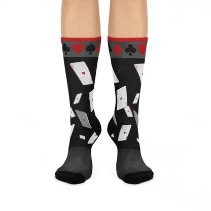 Casino Game Night Socks Gin Rummy Unisex Adult Stretchy Mid Calf Original Atlas Wanderlust