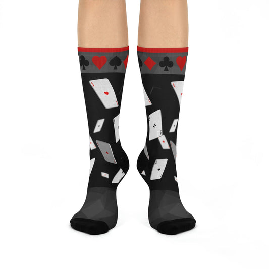 Casino Game Night Socks Gin Rummy Unisex Adult Stretchy Mid Calf Original Atlas Wanderlust