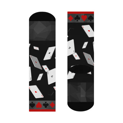Casino Game Night Socks Gin Rummy Unisex Adult Stretchy Mid Calf Original Atlas Wanderlust