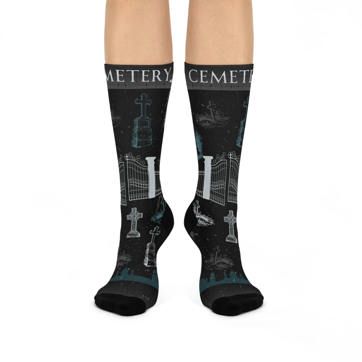 Cemetery Socks Headstones Taphophile Unisex Adult Stretchy Mid Calf Original Atlas Wanderlust