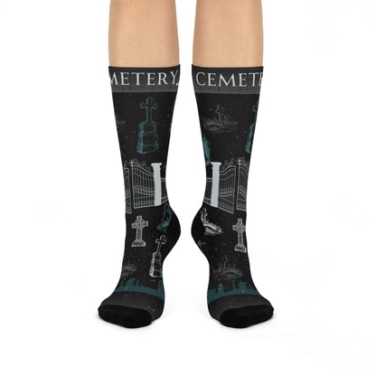 Cemetery Socks Headstones Taphophile Unisex Adult Stretchy Mid Calf Original Atlas Wanderlust