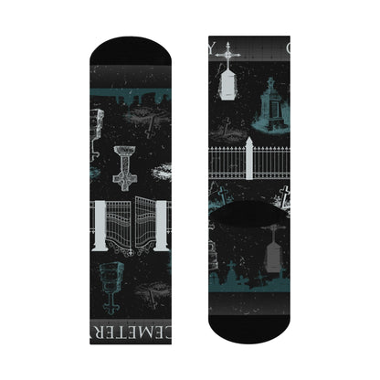 Cemetery Socks Headstones Taphophile Unisex Adult Stretchy Mid Calf Original Atlas Wanderlust