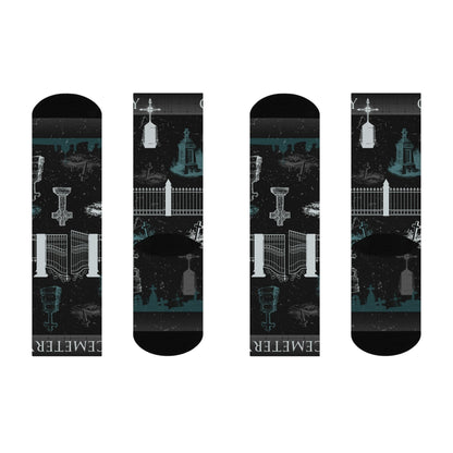 Cemetery Socks Headstones Taphophile Unisex Adult Stretchy Mid Calf Original Atlas Wanderlust