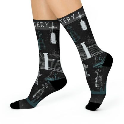 Cemetery Socks Headstones Taphophile Unisex Adult Stretchy Mid Calf Original Atlas Wanderlust