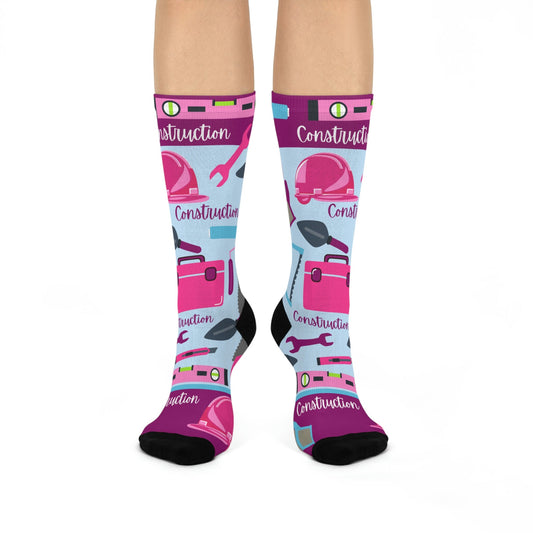 Construction Worker Socks Pink Unisex Adult Stretchy Mid Calf Original Atlas Wanderlust