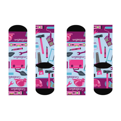Construction Worker Socks Pink Unisex Adult Stretchy Mid Calf Original Atlas Wanderlust