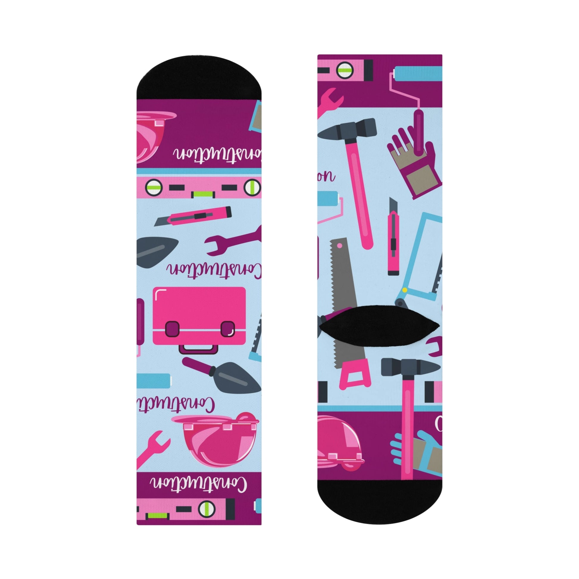 Construction Worker Socks Pink Unisex Adult Stretchy Mid Calf Original Atlas Wanderlust